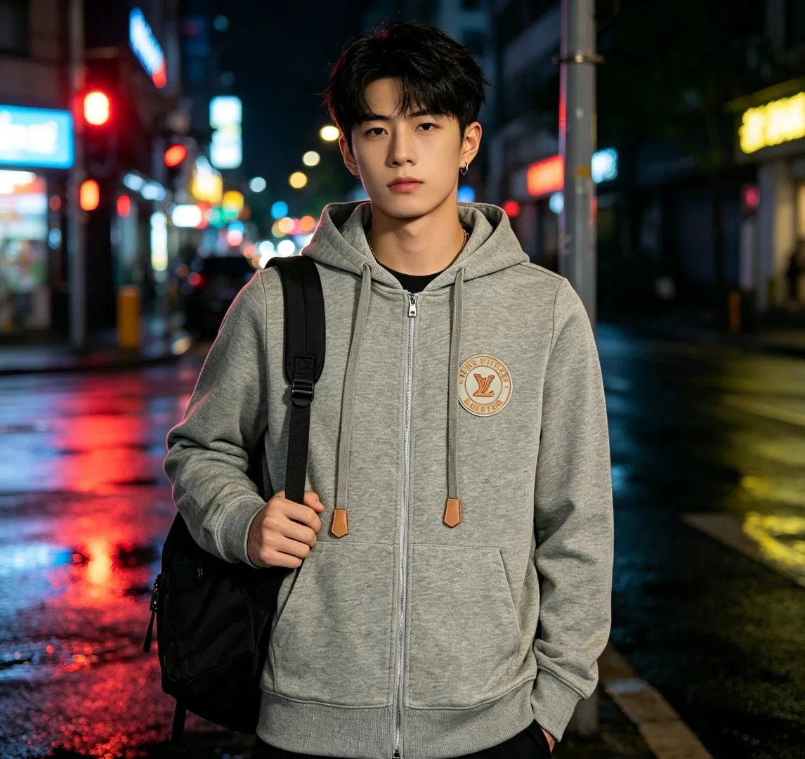 Louis Vuitton/Louis Vuitton round logo zipper hooded jacket